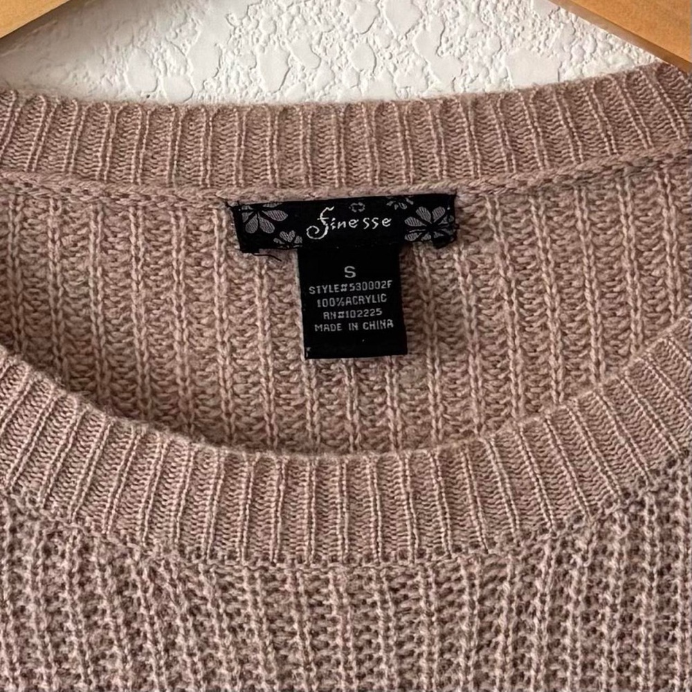Finesse Beige Brown Knit Sweater Ribbed Long Sleeve Pullover Size S - Picture 3 of 8